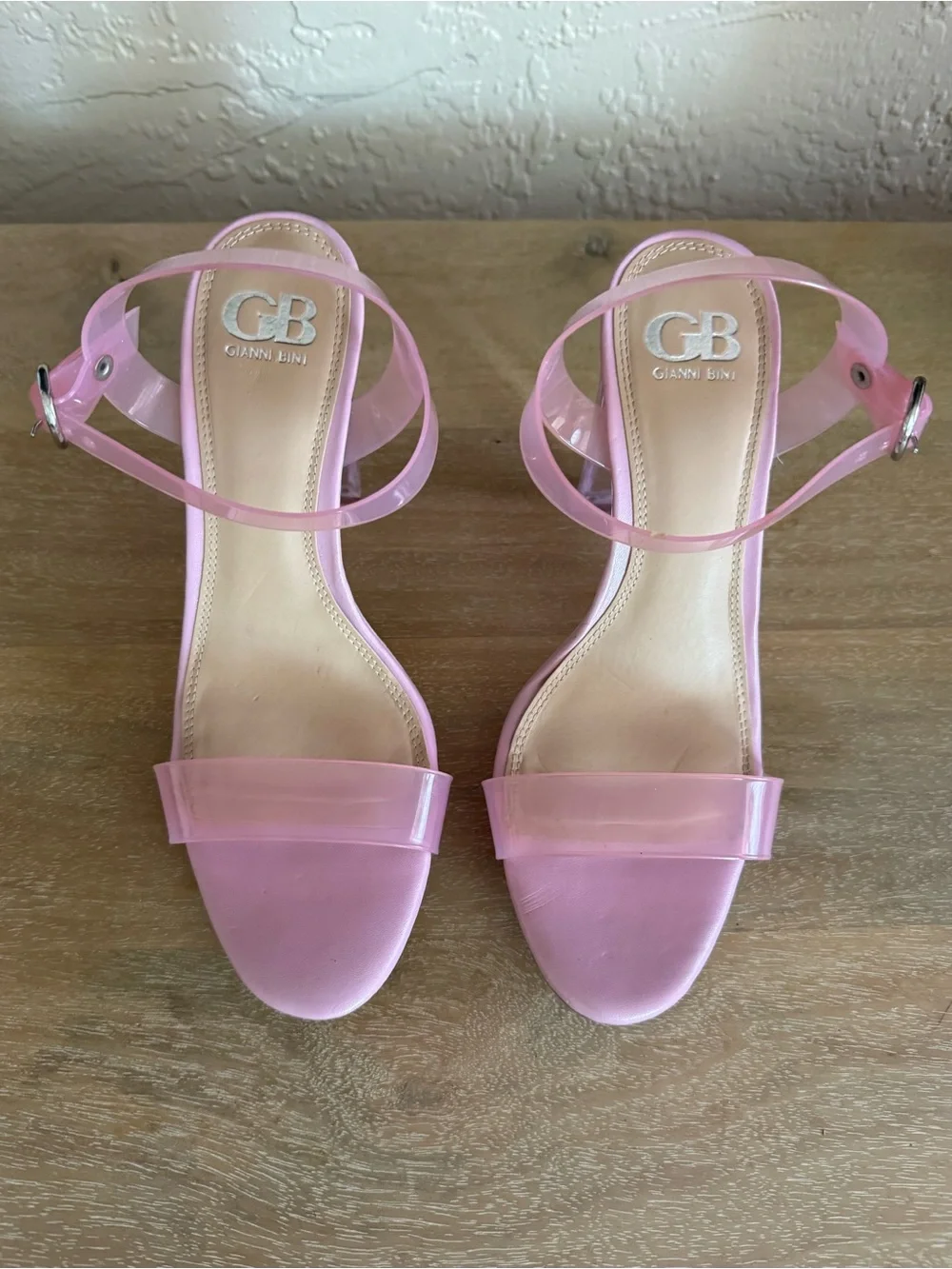 Gianni Bini Pink 2 Koool Lucite Acrylic Strapy Heels